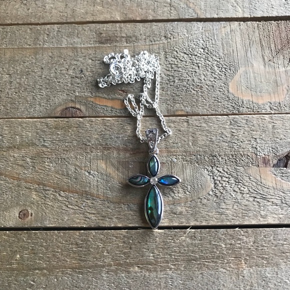 handmade Jewelry - Handmade Silver Abalone Cross Necklace